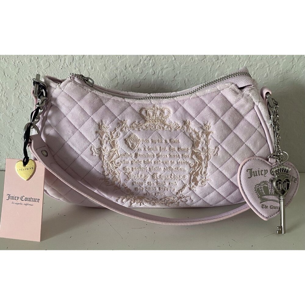 Juicy Couture Juicy Tale Shoulder Bag Lilac Mist Quilted Velour W/Charms NEW‎